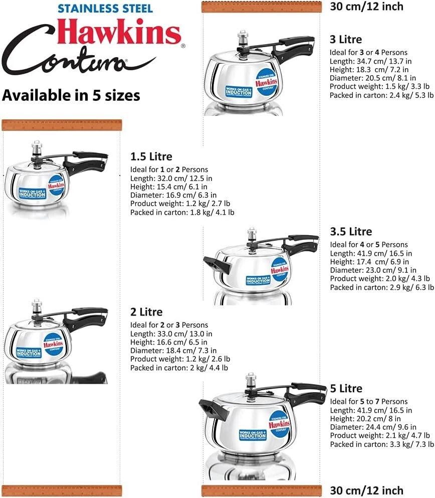 Hawkins Contura Stainless Steel Pressure Cooker, 5.0 Liter Capacity